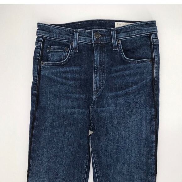 Rag & Bone High Rise Skinny Jeans Dark Wash Distressed Side Stripe Size 26 - Picture 3 of 10